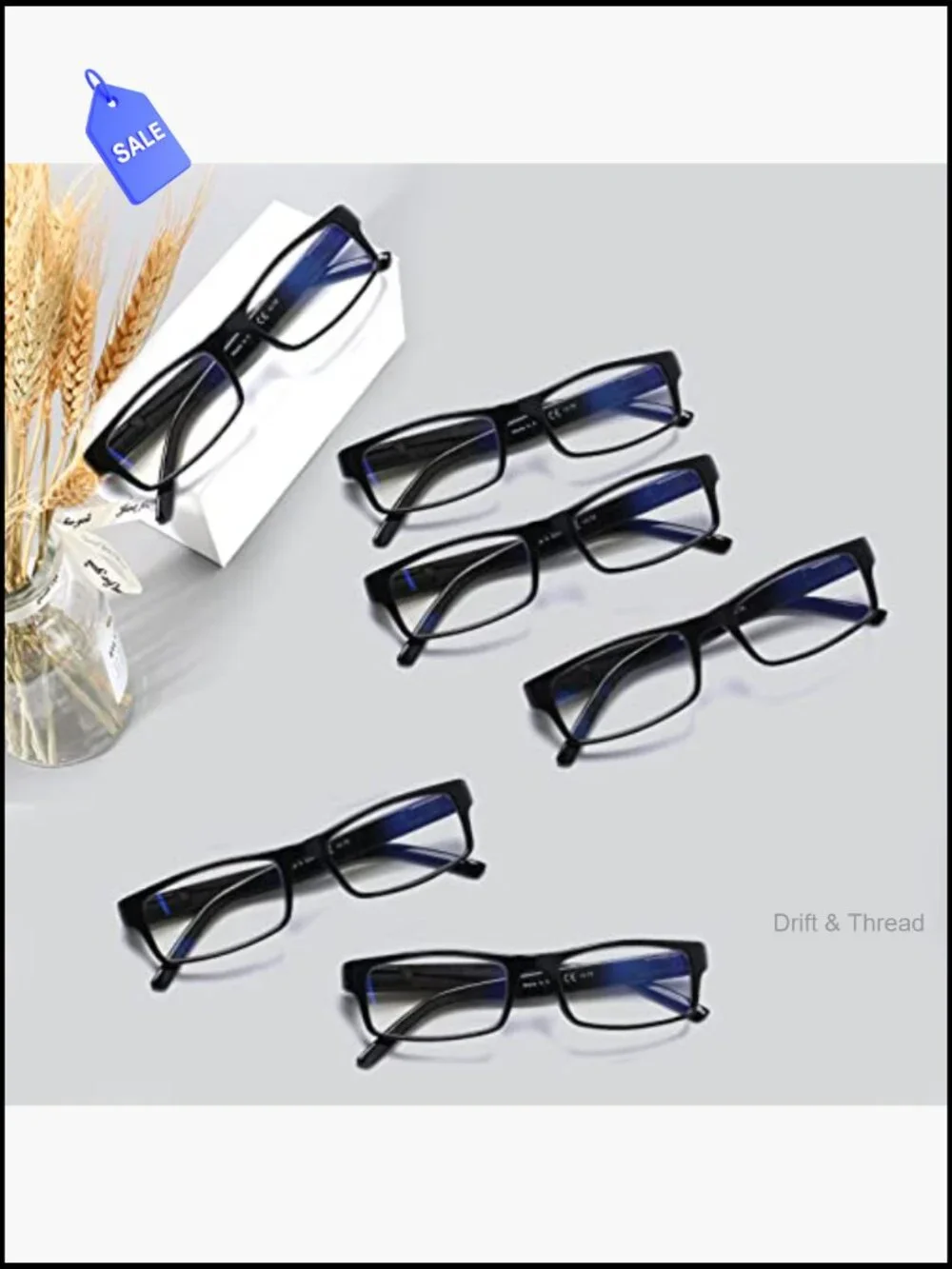 6 Pack Reading Glasses with Spring Hinges Blue Light Filter